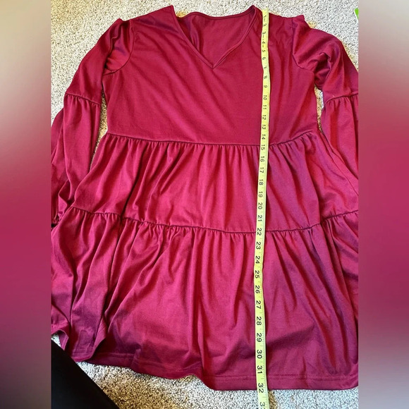 Maroon Red Babydoll Flowy Midi Dress - Women's Large - Picture 6 of 7